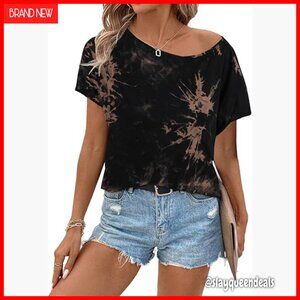 Off Shoulder Asymmetrical T-Shirt Loose Fit Color Block Top